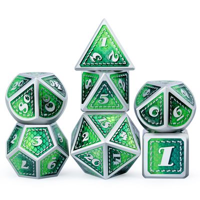 DND Metal Dice Set with Gift Metal Tin DNDND Metallic Dungeons and Dragons Dice Set for D&D Game (Neno Green & Green with Matt Silver Edge)