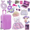 Srua Don 18 Inch Doll Suitcase Travel Luggage Play Set, Mermaid Theme Travel Carrier Storage Accessories for 18inch Doll, Include Case, Clothes, Hat, Sunglasses, Camera, Pillow, Toy Pet view 1