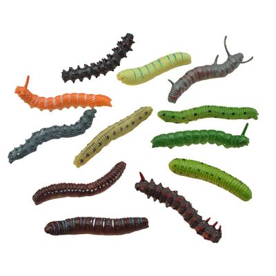 24Pcs Simulation Caterpillar Plastic Fake Worm Crawling Halloween Prank Toy Educational Learning Toys for Kids (Random Style)