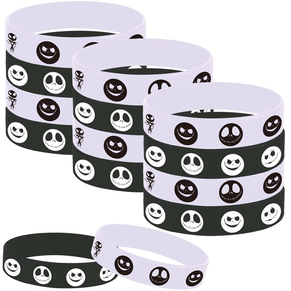 24 Halloween Party Skeleton Demon Rubber Bracelets, Halloween Trick or Tread Christmas Party Supplies Decorations Gifts Prize Goodie Bag Favors Skeleton Ghost Silicone Wristbands