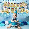 1st Birthday Boy Photo Banner for Baby from Newborn to 12 Months, First Birthday Decorations Boy Monthly Construction Vehicles Theme| Pre-strung with Frame (truck) view 2
