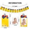 1st Birthday Boy Photo Banner for Baby from Newborn to 12 Months, First Birthday Decorations Boy Monthly Construction Vehicles Theme| Pre-strung with Frame (truck) view 4