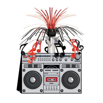 Club Pack of 12 Gray and Red Boom Box 3D Cascading Table Centerpiece Party Decors 14"