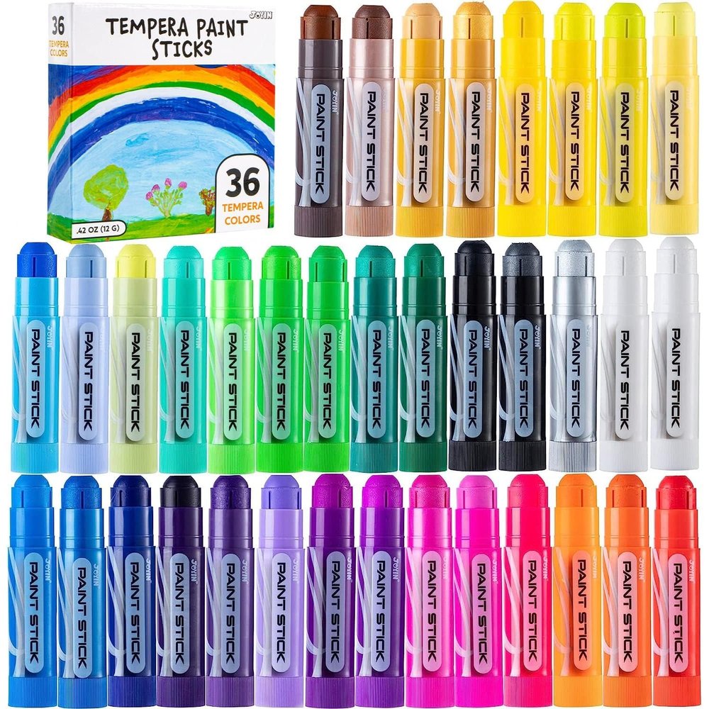 JOYIN 36 Colors Washable Tempera Paint Sticks, Art Supplies, Paint for Kids, Quick Drying and No Mess Arts Project, Gifts for Kids and Artists Birthday Valentine Easter Gifts for Boys Girls