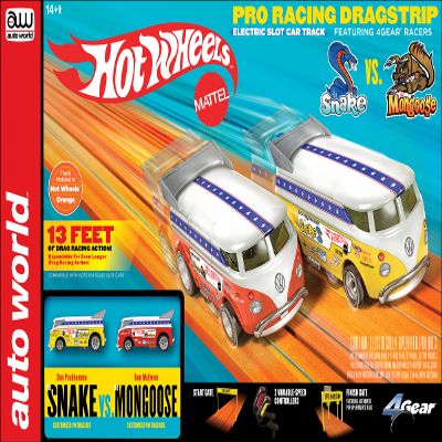 Auto World 13' Hot Wheels Snake vs Mongoose Manual Slot Drag Set HO Scale