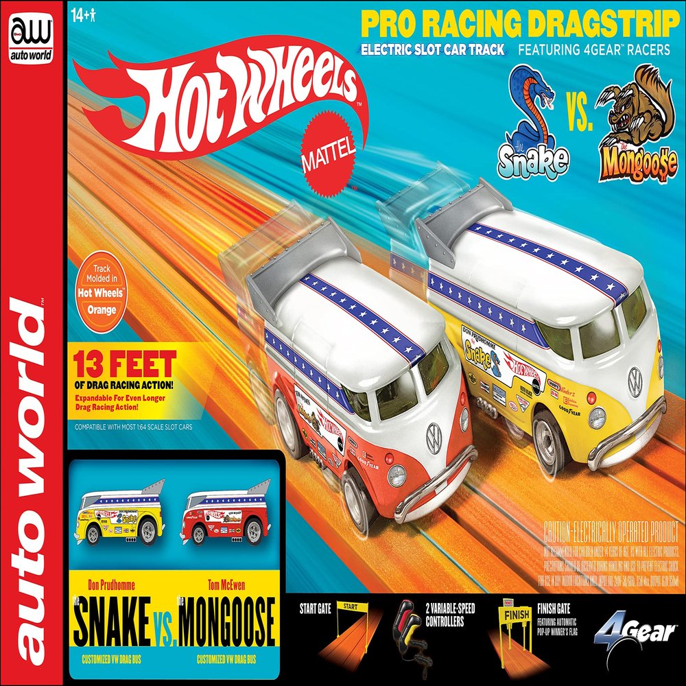Auto World 13' Hot Wheels Snake vs Mongoose Manual Slot Drag Set HO Scale
