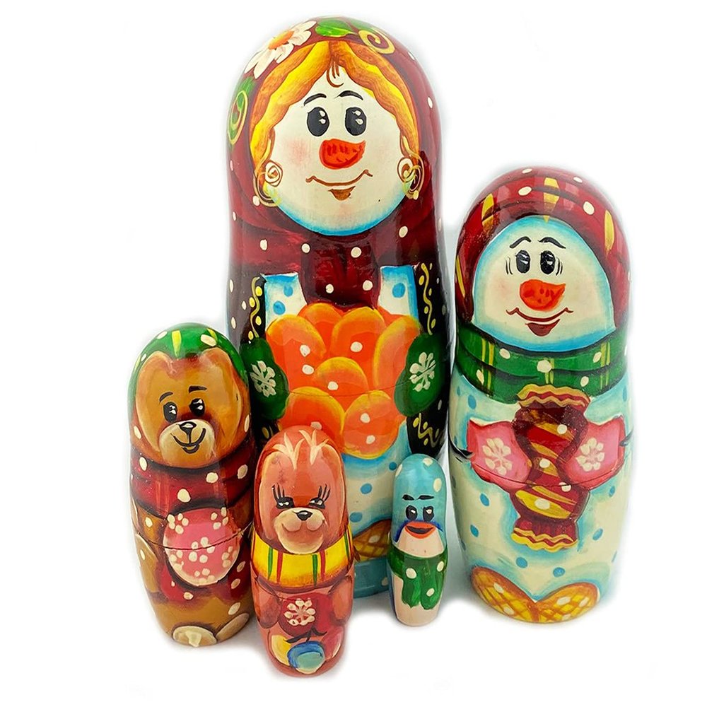 Needzo Snowman Nesting Dolls Christmas Decoration Gifts Russian Stocking Dolls Matryoshka 6 Inch, Hand Painted