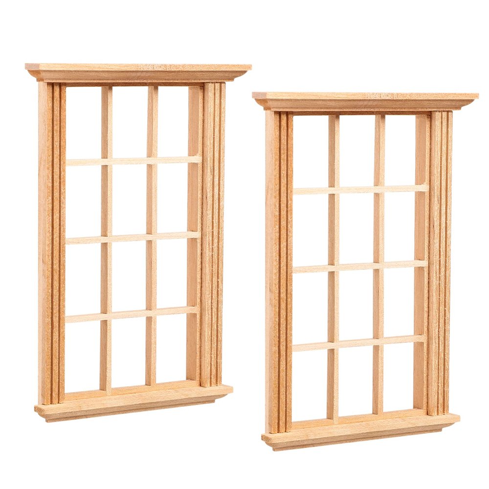 Healeved 2Pcs Dollhouse Window Frames Miniature 1 12 Scale Solid Pane Windows for Dollhouse Furniture Decoration 4.52X3.26X0.78In