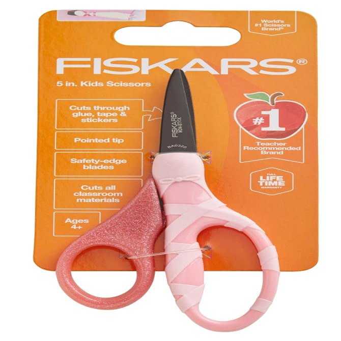 Fiskars Scissors For Kids Pointed Tip - 5 Inch Ballerina Dance - Pink Glitter
