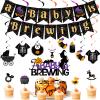 Nezyo Halloween Baby Shower Party Decorations a Baby is Brewing Banner Gender Reveal Decorations Halloween Party Favors Hanging Swirls Cake Cupcake Toppers for Indoor Outdoor view 1