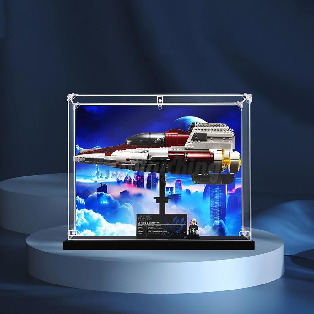 Acrylic Display case with Screw for A-Wing Starfighter 75275 (Model Set is not Included) (with Theme Background)
