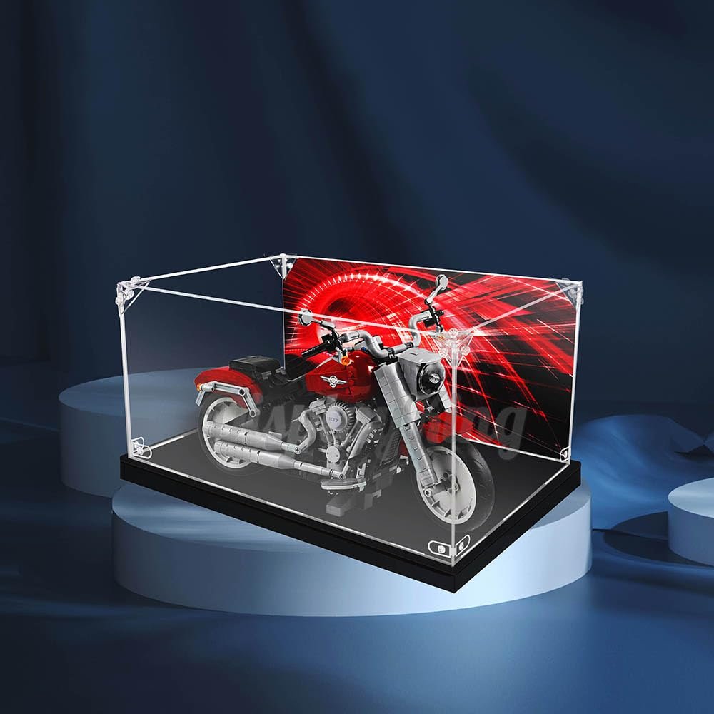 Acrylic Display case with Screw for Harley-Davidson Fat Boy 10269 (Model Set is not Included) (with Theme Background)