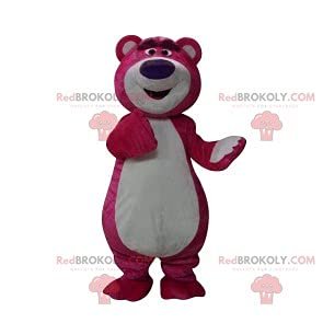 SPOTSOUND REDBROKOLY Mascot fuchsia bear with a big purple muzzle