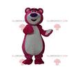 SPOTSOUND REDBROKOLY Mascot fuchsia bear with a big purple muzzle view 1
