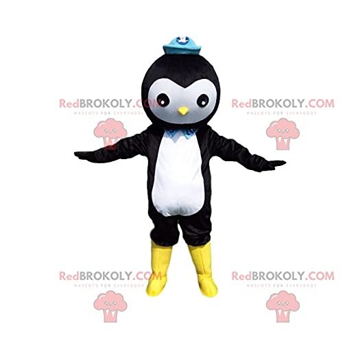 SPOTSOUND Black and white penguin REDBROKOLY Mascot with a blue hat
