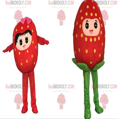 2 strawberry REDBROKOLY Mascots, strawberry costumes