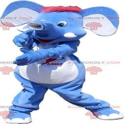 SPOTSOUND Blue elephant REDBROKOLY Mascot with red hair