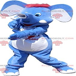 SPOTSOUND Blue elephant REDBROKOLY Mascot with red hair