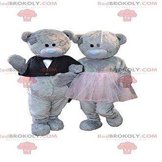 2 gray teddy bear REDBROKOLY Mascots, bear costumes, teddy bear couple