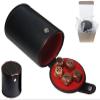 Set of Dice Cup Black PU Leather with Storage Compartment Red Felt Lined + 16mm Zinc Alloy Metal Dice, Gift Boxed (Antique Copper, Black) view 1