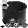 Cyber-Deals Set of Dice Cup Black PU Leather w/Plush Black Felt Lined + 16mm Zinc Alloy Metal Dice, Gift Boxed (Antique Tin, Black) view 1
