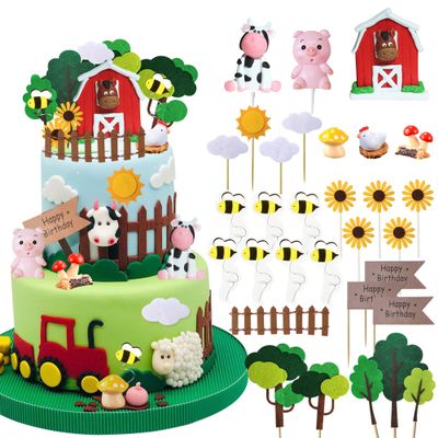 30 PCS Farm Animal Cow Cake Topper Decorations for Farm Animal Theme Birthday Baby Shower Party (Style A)