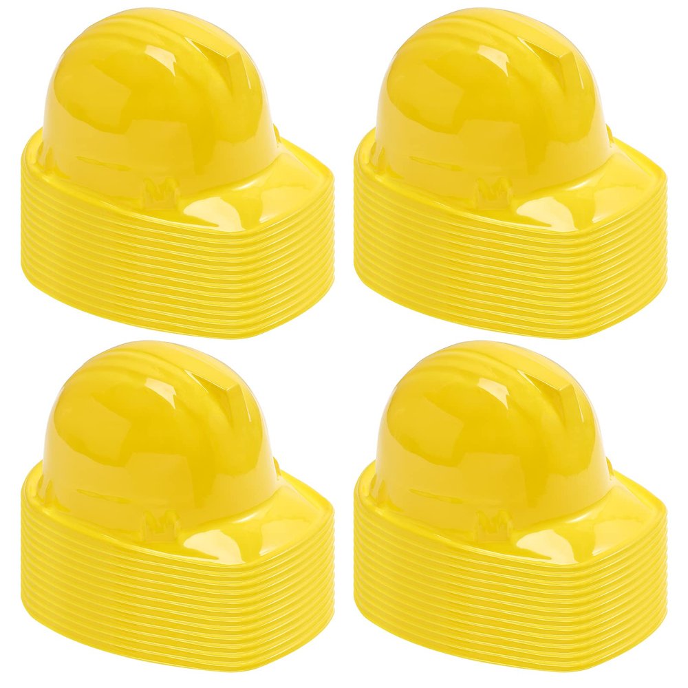 Sumind 48 Packs Construction Party Hats Kids Plastic Worker Helmet Bulk Toy for 3-8 Years Children Dress up Party Supplies(Yellow)
