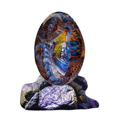 Prevessel Lava Dragon Egg Ornaments, Crystal Dragon Egg with Display Base Sculpture Display Paperweight Desktop Decor