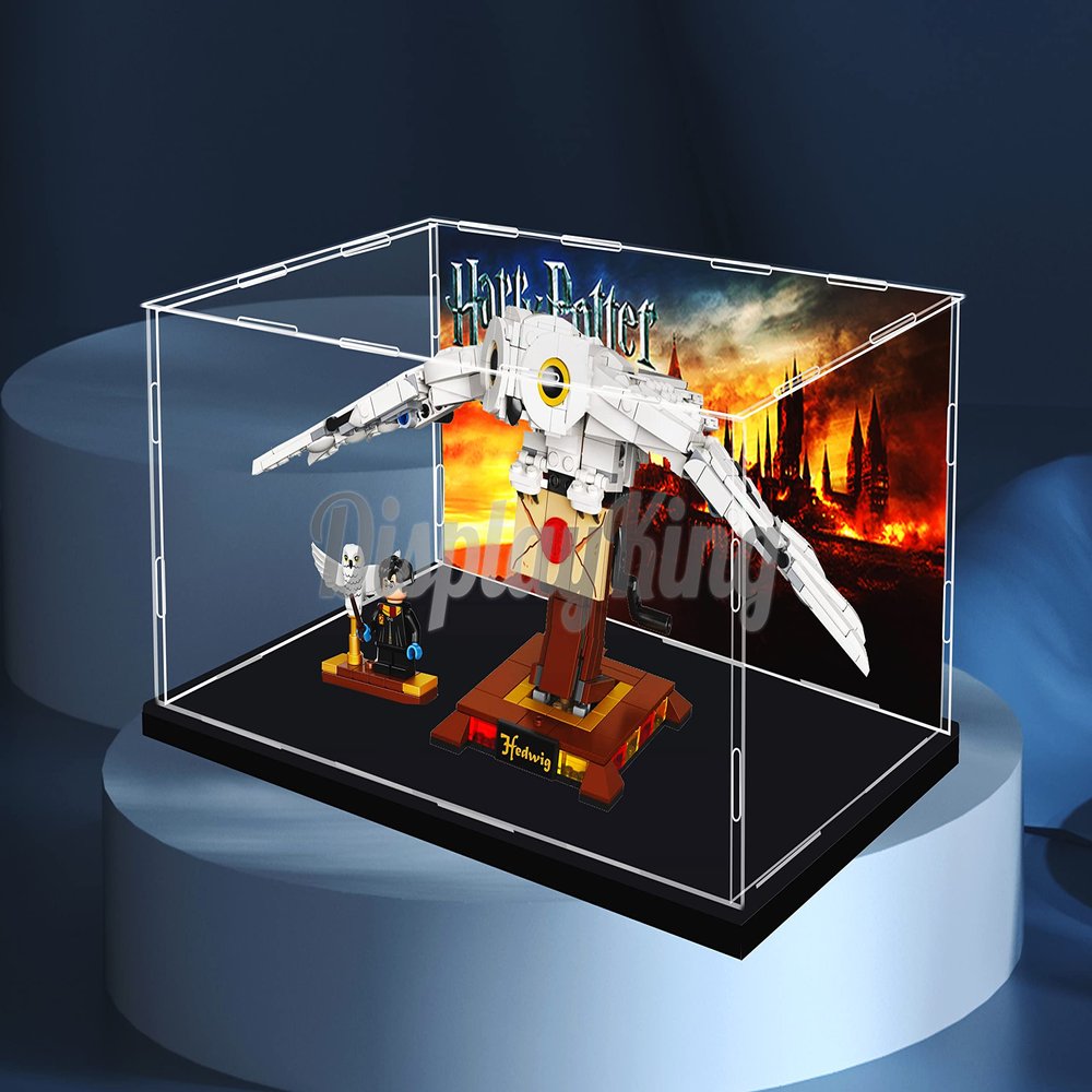 Acrylic Display case for Compatible with Harry Potter Hedwig 75979 (Model Set is not Included) (with Theme Background)