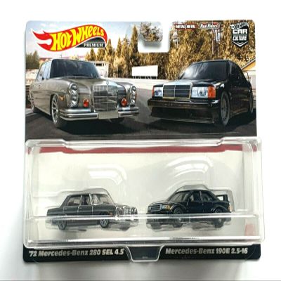DieCast Hot Wheels '72 Mercedess-Benz 280 Sel 4.5 +190E 2.5-16, Car Culture Premium 2 Pack (1:64 Scale) Black