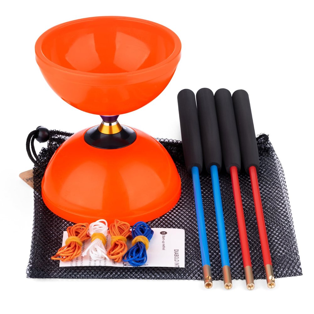 Diabolo Yoyo Pro Triple Bearing Chinese Yoyo, 5 Chinese Yoyo Diabolo Toy for Adult Kids, Orange Diabolo Big Diabolo Yoyo with 2 Carbon Sticks, 2 Strings, 1 Drawstring Bag