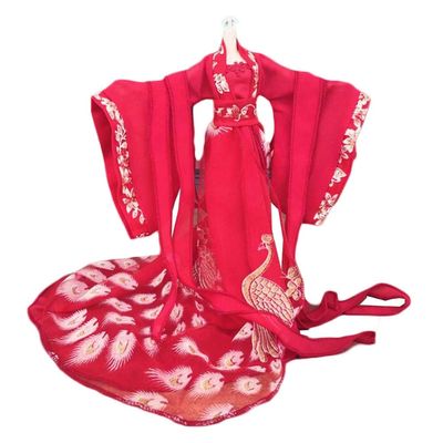 Red Gold Peacock Handmade Chinese Style Ancient Costume Doll Dress Wedding Dress Doll Clothes for 11.5 inch Doll