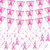 35 Pieces Breast Cancer Pink Pennant Banners Hanging Signs 9.8 Feet Breast Cancer Awareness Hope Faith Strength Courage Ribbon Banner and Swirl Decorations for Women Birthday Party, 7.9 x 11.8 Inch view 1