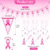 35 Pieces Breast Cancer Pink Pennant Banners Hanging Signs 9.8 Feet Breast Cancer Awareness Hope Faith Strength Courage Ribbon Banner and Swirl Decorations for Women Birthday Party, 7.9 x 11.8 Inch view 2