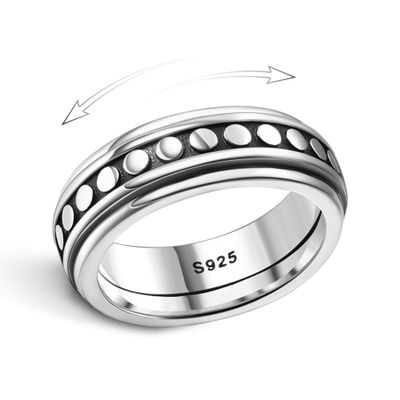 MILACOLATO Anxiety Rings for Women Men 925 Sterling Silver Spinner Fidget Rings Platinum Plated Band Thumb Rings Worry Stress Relieving Boredom ADHD Autism Ring Jewelry Gifts, D-Size 6