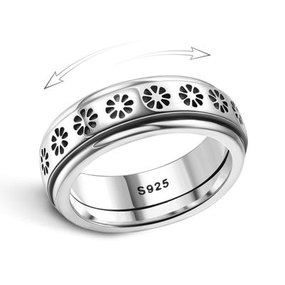 MILACOLATO Anxiety Rings for Women Men 925 Sterling Silver Spinner Fidget Rings Platinum Plated Band Thumb Rings Worry Stress Relieving Boredom ADHD Autism Ring Jewelry Gifts, C-Size 10