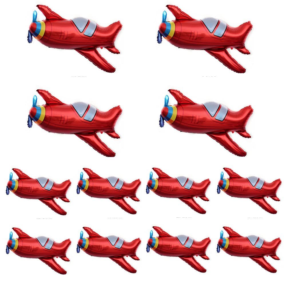 12 Pcs 2 Size Airplane Balloons 4 Pcs 38 inch Foil Balloon 8 Pcs 13 inch Small Balloon for Birthday Theme Party Decoration
