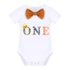 ODASDO Wild One Baby Boy Jungle Safari Zoo 1st First Birthday Cake Smash Outfit One Year Old Party Clothes Cotton Short Sleeve Romper Shorts Pants Y-back Suspenders Crown Headband 4pcs Set Brown 1T view 2