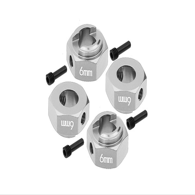 Axial 1/10 RBX10 Ryft 4WD Rock Bouncer Upgrade Parts Aluminum Hex Adapters 6mm Thick - 8Pc Set Silver