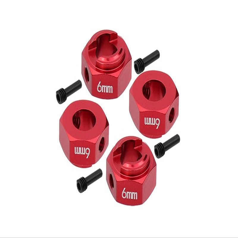Axial 1/10 RBX10 Ryft 4WD Rock Bouncer Upgrade Parts Aluminum Hex Adapters 6mm Thick - 8Pc Set Red