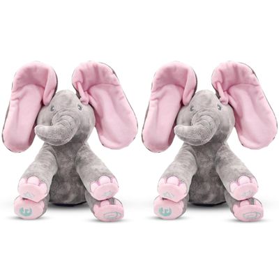 Dimple Kaia Baby Animated Stuffed Plush Singing Peek A Boo Elephant Interactive Musical Peek-a-Boo for Toddlers with Moving Ears, Adorable Elephant Stuffed Animal Toy(Pack of 2)
