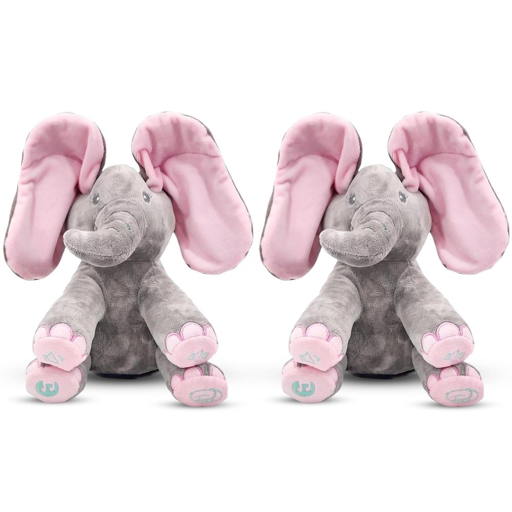 Dimple Kaia Baby Animated Stuffed Plush Singing Peek A Boo Elephant Interactive Musical Peek-a-Boo for Toddlers with Moving Ears, Adorable Elephant Stuffed Animal Toy(Pack of 2)