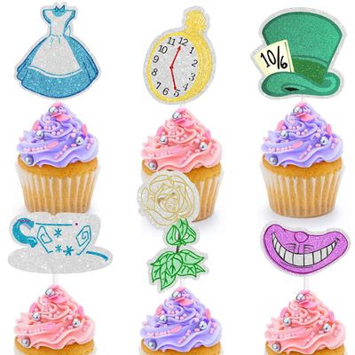 18 PCS Alice Cupcake Toppers kit magic Tea Party Baby Shower child Birthday Party Decoration Supplies