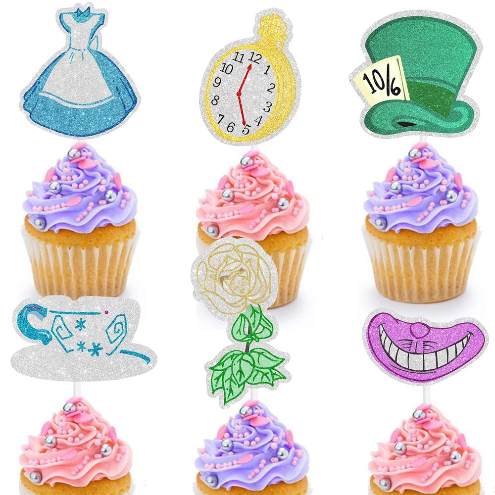 18 PCS Alice Cupcake Toppers kit magic Tea Party Baby Shower child Birthday Party Decoration Supplies