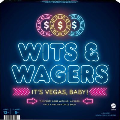 Mattel Games Wits & Wagers Board Game Vegas Edition Party Game with Dry Erase Boards, Markers & Poker Chips for 5+ Players