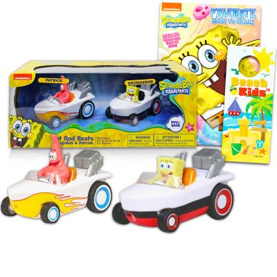 Spongebob Squarepants Hot Rod Boat Race Bundle - 2 Pack Spongebob & Patrick Pull Back Hot Rod Boats with Spongebob Play Pack and More (Spongebob Boat Cars)