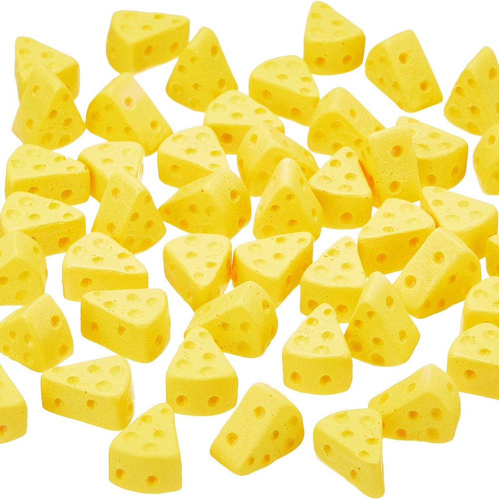 Gejoy 50 Pieces Miniatures Food Cheese Toy Halloween Decoration Mini Fake Cheese for Dollhouse Accessories Models for Kitchen Decoration DIY Accessory