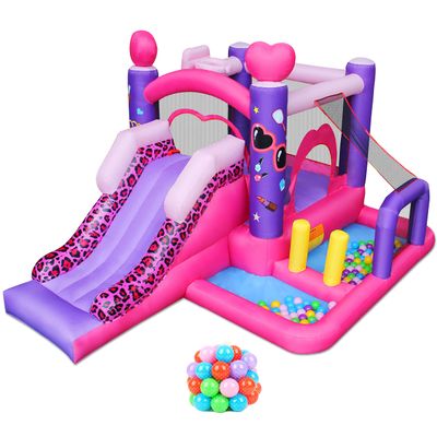 RETRO JUMP Inflatable Bounce House, 6-in-1 Jump & Slide Bouncy House for Kids Outdoor W/Large Ball Pit, Princess Bounce House with Blower for Girls Party - Carry Bag, Repair Kit, Stakes Included