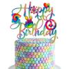 C L cooper life Tie Dye Happy Birthday Cake Topper - Gold, 1pc, 7.9 x 6.8 inches - Tie Dye Party Decoration for Carnival, Baby Shower, Birthday view 3