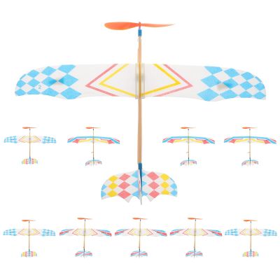 Toyvian 10Pcs Rubberband Powered Airplane Kits Flying Glider Planes Toys Windup Flying Copter Toys Handout Glider Model Kids Party Favors